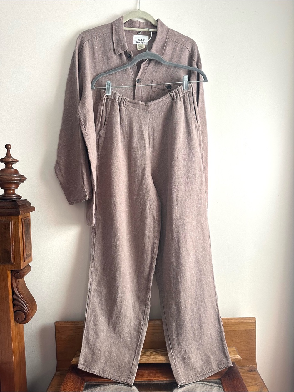 Flax • 100% Linen Matching Taupe Shirt and Pants Set